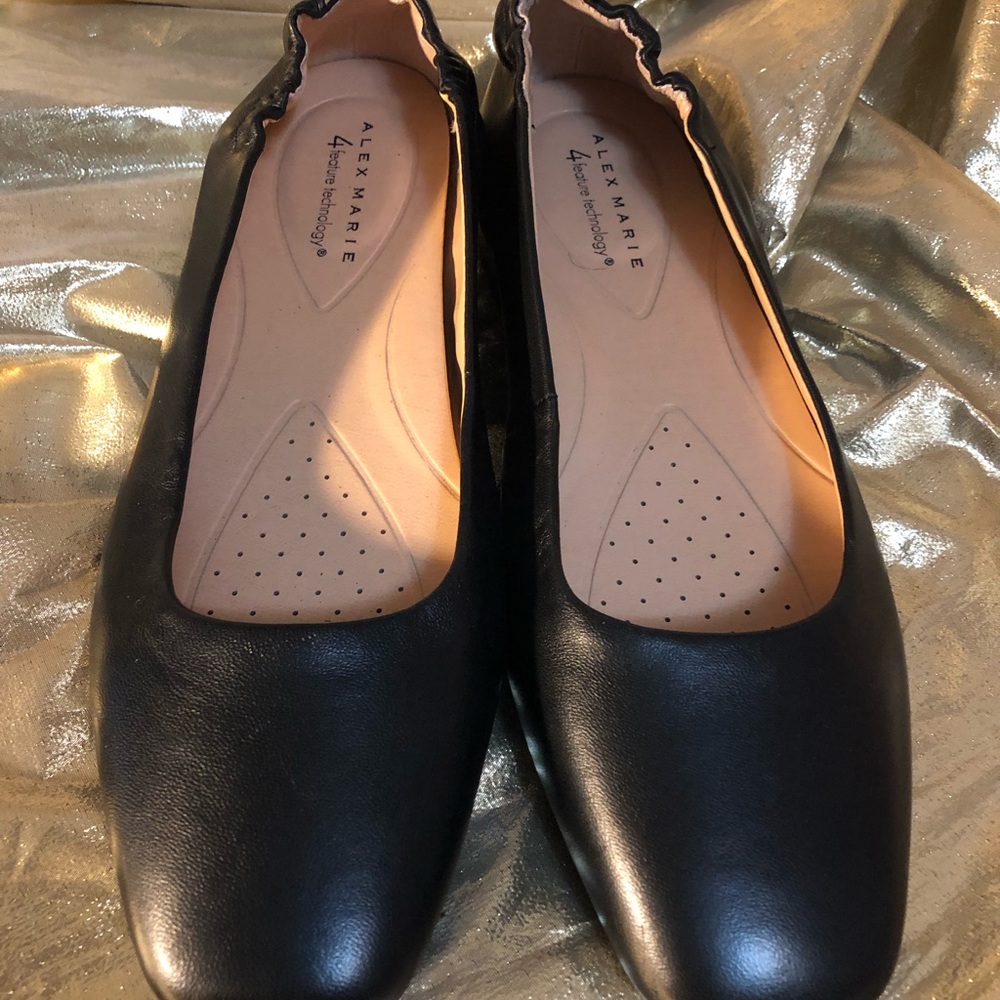 Alex Marie Black Leather Ballet Flats with Cushioned Insole